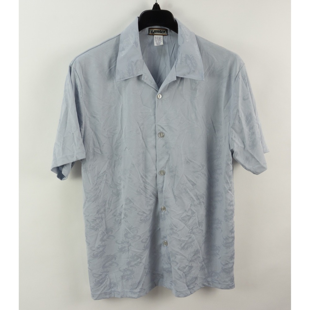 Vintage YMLA Clubbing Shirt Dragon Jacquard Blue Mens Large Short Sleeve